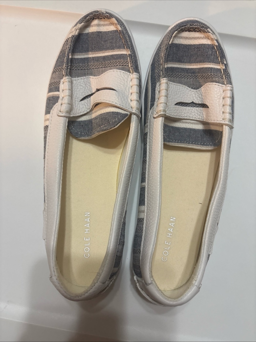 Cole Haan Women's Blue and White Striped Loafers